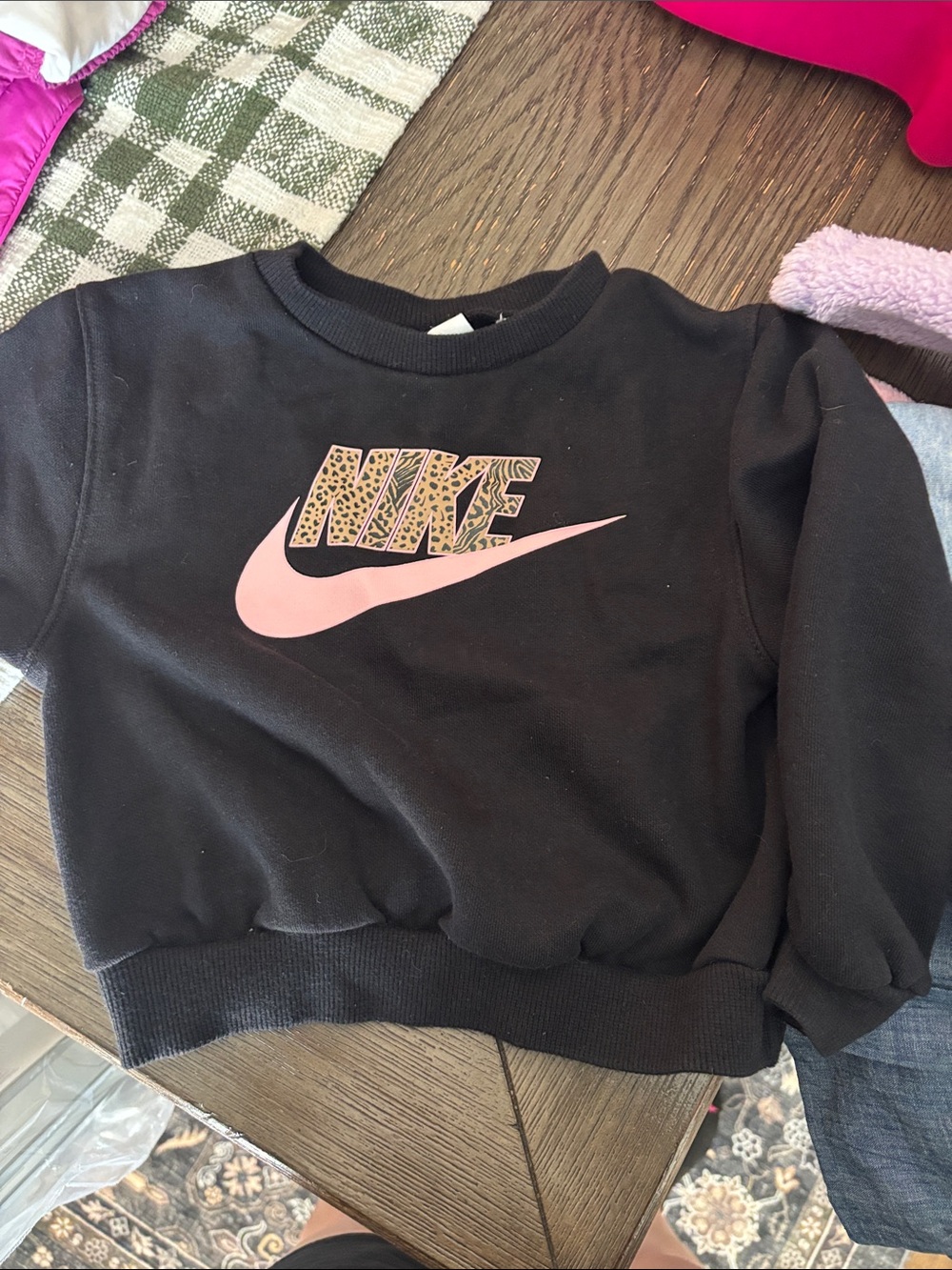 Nike Black Sweatshirt with Pink Swoosh and Leopard Print Logo